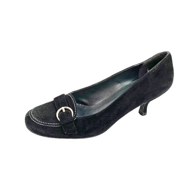 STUART WEITZMAN Black Suede Buckle Vamp Kitten Heels - Picture 3 of 11